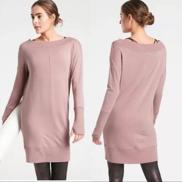 ATHLETA Studio Barre Sweatshirt Dress 2.0 Dogwood Mauve Pink Size Small - Picture 1 of 8